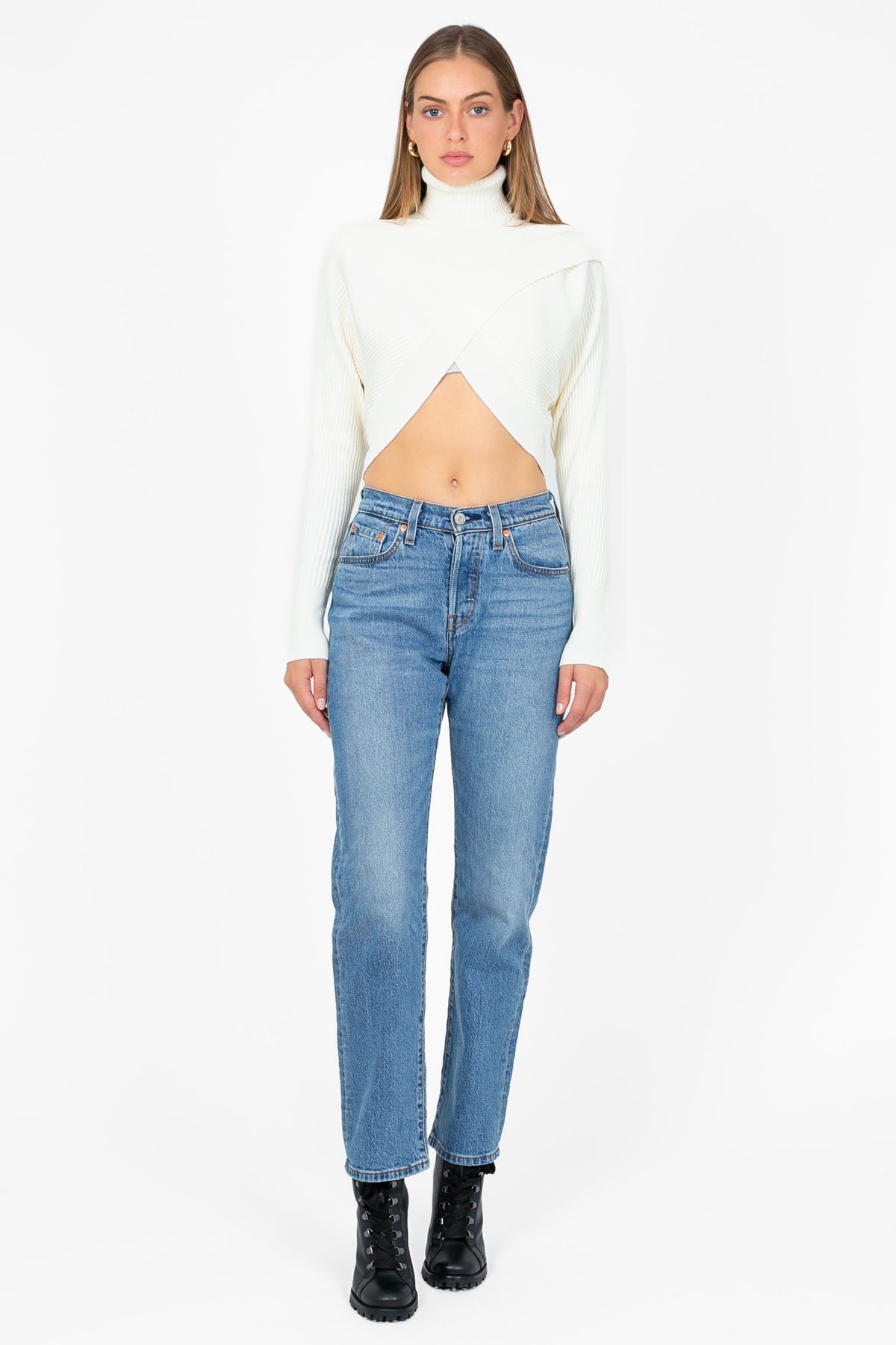 Laurel Turtleneck Cross Over Sweater - honey