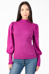 Kayla Ribbed Knit Puff Sleeve Sweater - honey