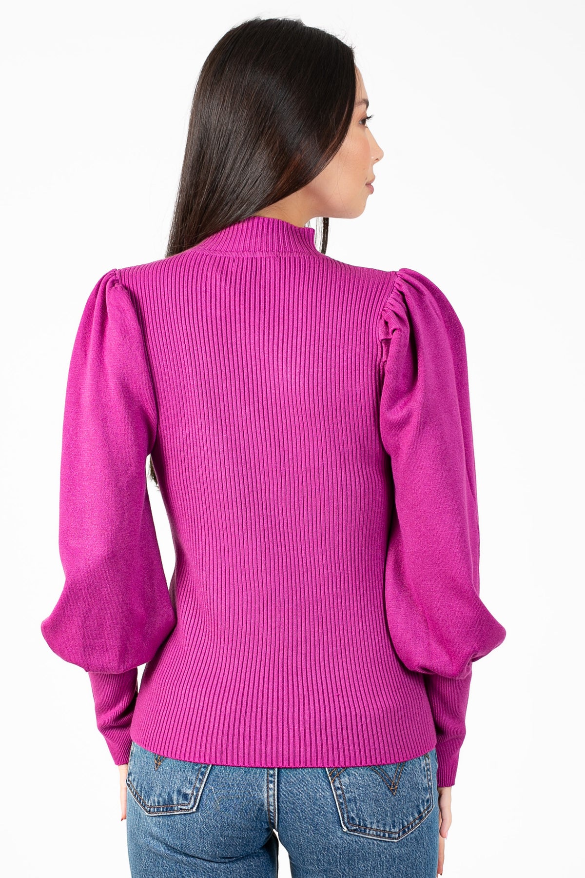 Kayla Ribbed Knit Puff Sleeve Sweater - honey