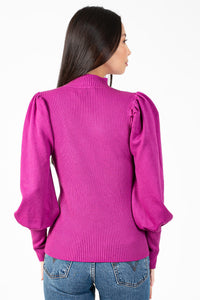 Kayla Ribbed Knit Puff Sleeve Sweater - honey