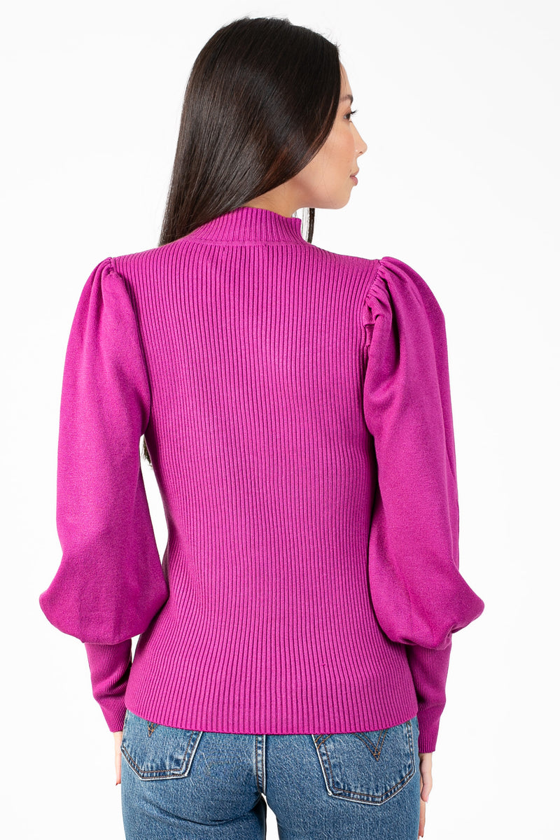 Kayla Ribbed Knit Puff Sleeve Sweater - honey