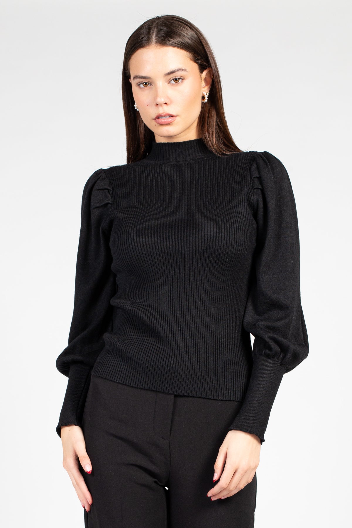 Kayla Ribbed Knit Puff Sleeve Sweater