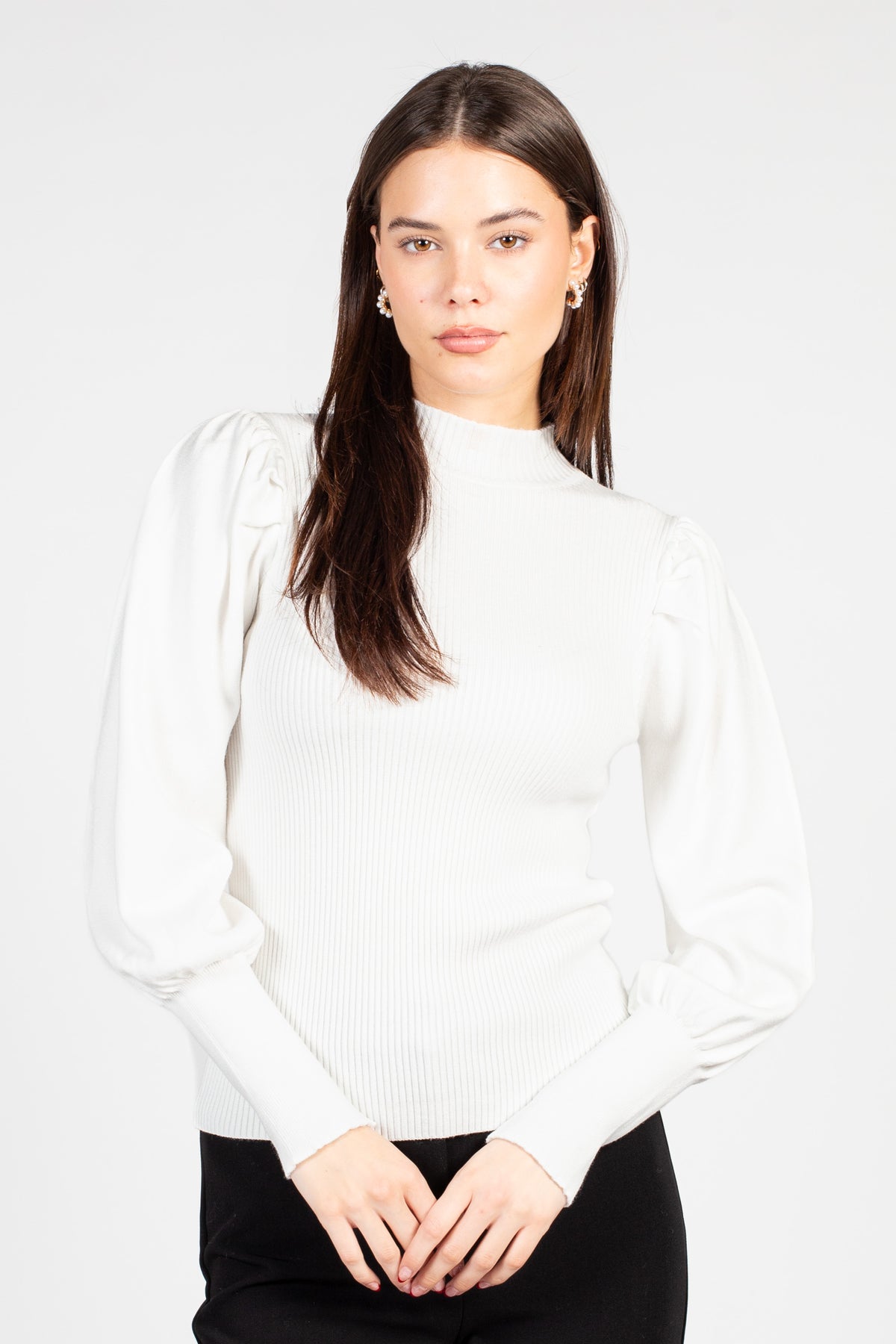 Kayla Ribbed Knit Puff Sleeve Sweater