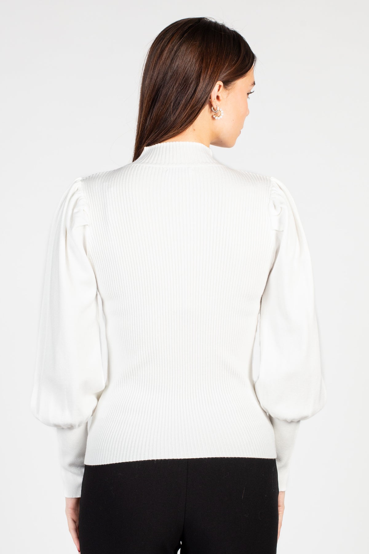 Kayla Ribbed Knit Puff Sleeve Sweater