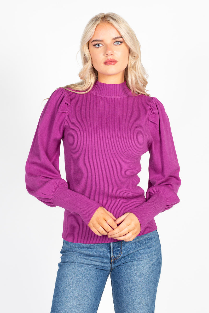 Kayla Ribbed Knit Puff Sleeve Sweater