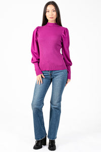 Kayla Ribbed Knit Puff Sleeve Sweater - honey