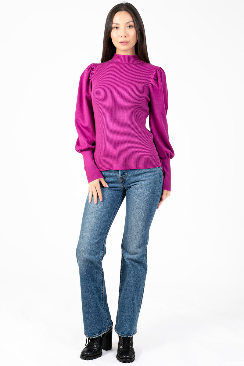 Kayla Ribbed Knit Puff Sleeve Sweater - honey