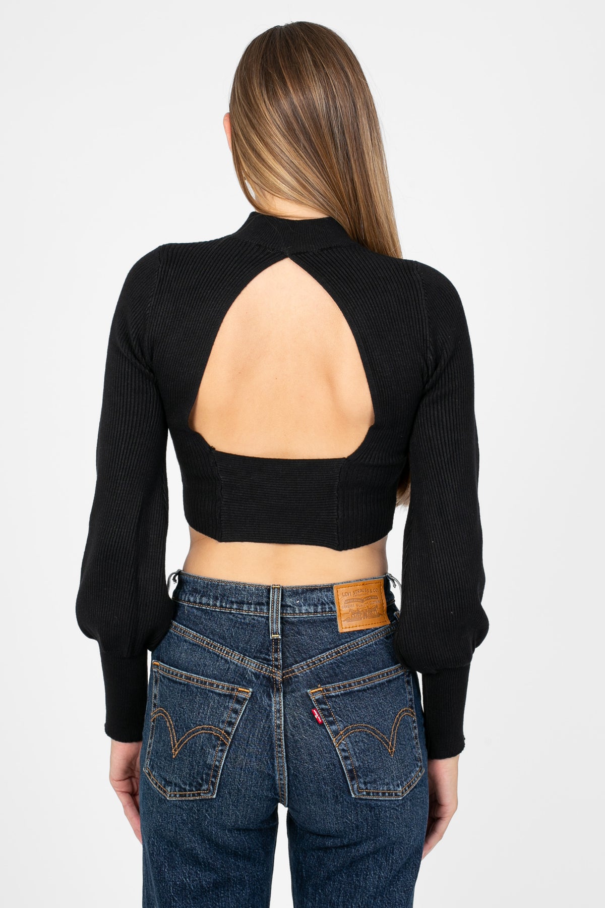 Tayla Cut Out Back Ribbed Knit Top - honey