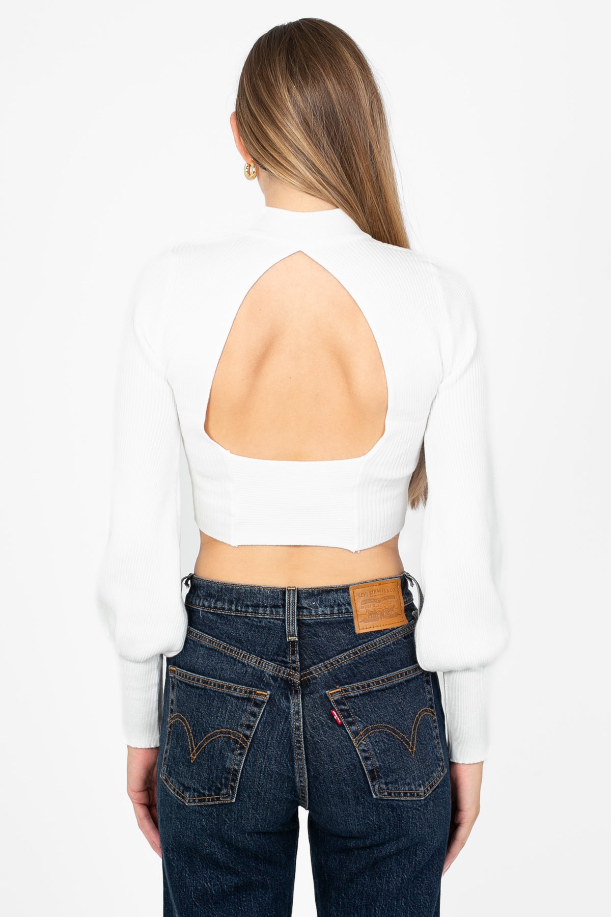 Tayla Cut Out Back Ribbed Knit Top - honey