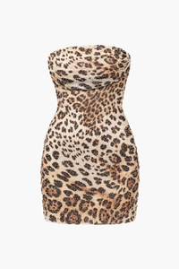 Catalina Leopard Beaded Mini Dress - honey