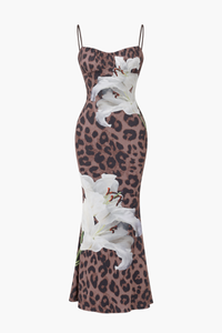Chiara Leopard Floral Mesh Maxi Dress