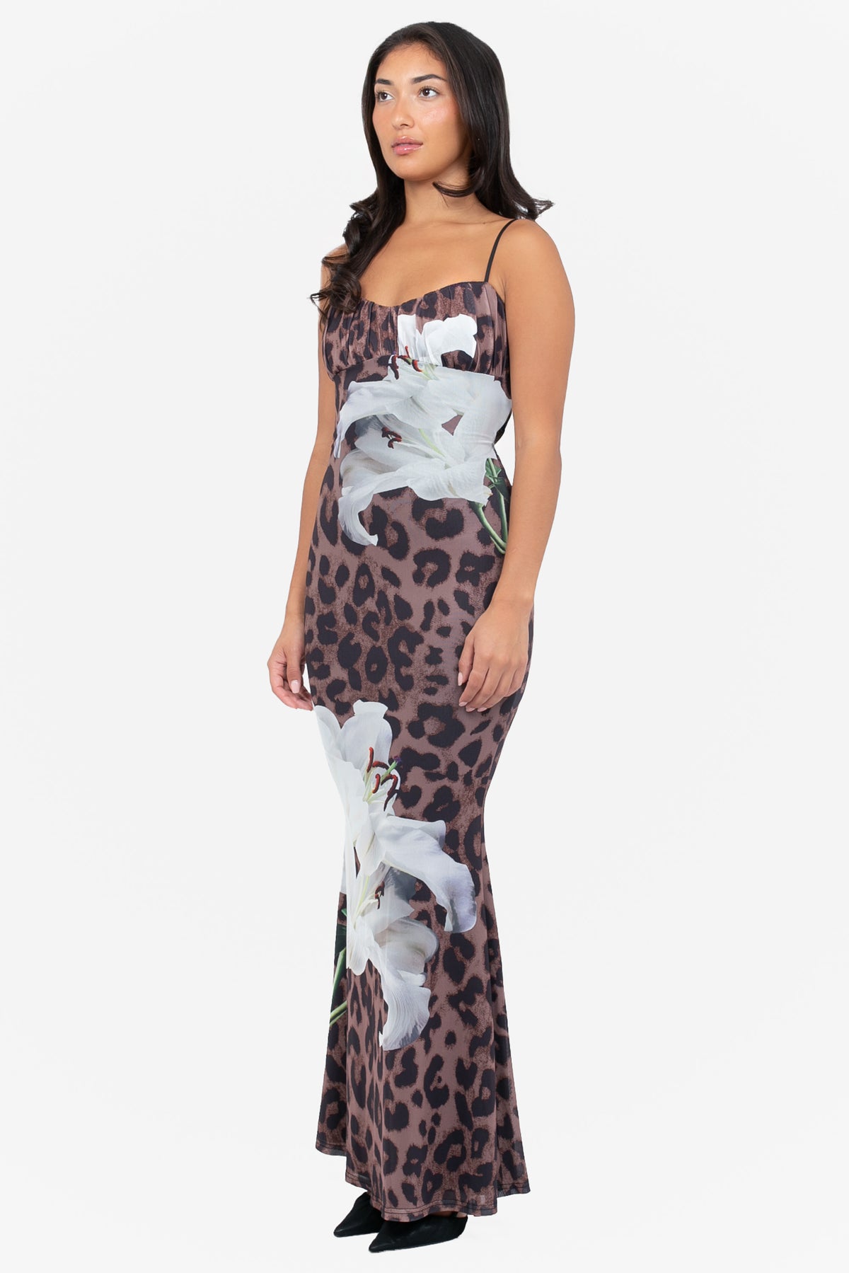 Chiara Leopard Floral Mesh Maxi Dress