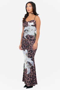 Chiara Leopard Floral Mesh Maxi Dress