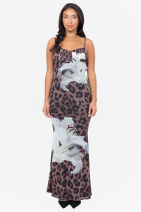 Chiara Leopard Floral Mesh Maxi Dress