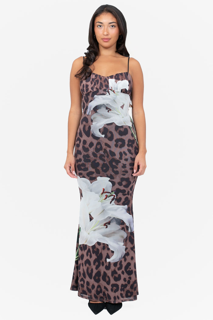 Chiara Leopard Floral Mesh Maxi Dress