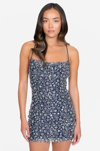 Lavinia Floral Beaded Mini Dress