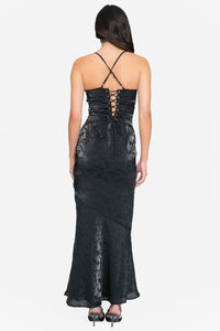 Oriana Corset Satin Floral Maxi Dress