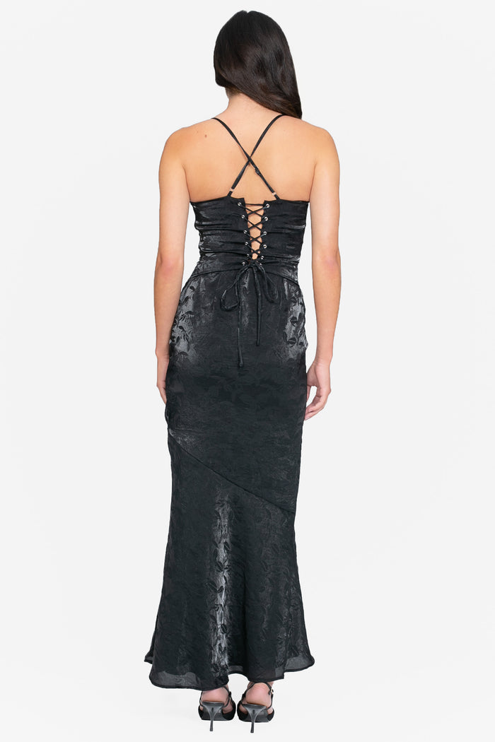 Oriana Corset Satin Floral Maxi Dress