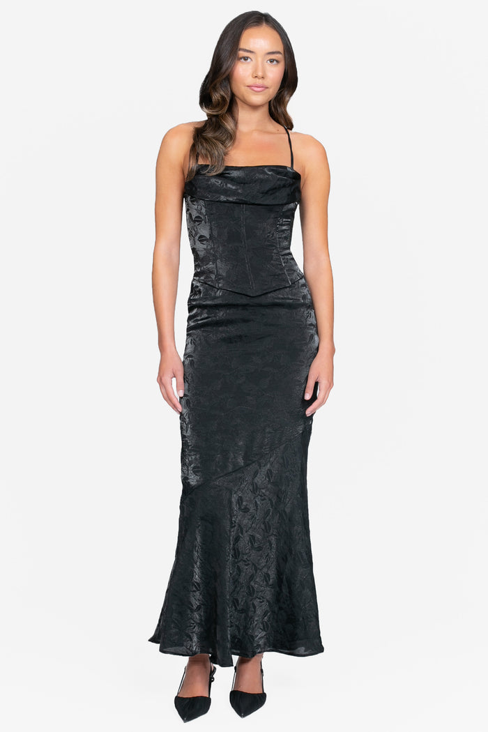 Oriana Corset Satin Floral Maxi Dress