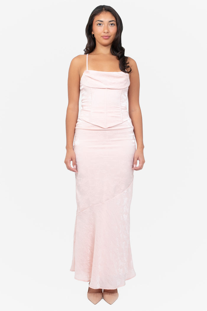 Oriana Corset Satin Floral Maxi Dress
