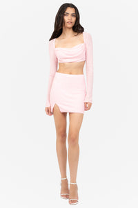 Kylie Beaded Pearl Mesh Mini Skirt