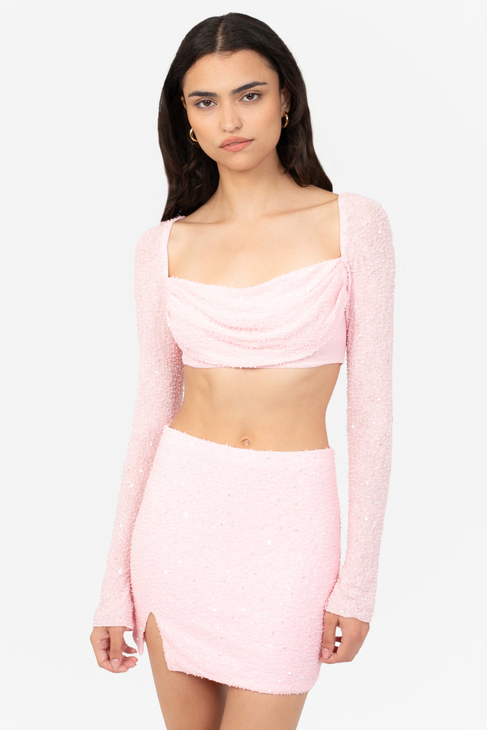Kendall Sequin Beaded Mesh Crop Blouse