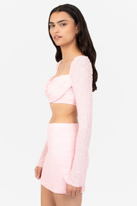 Kendall Sequin Beaded Mesh Crop Blouse