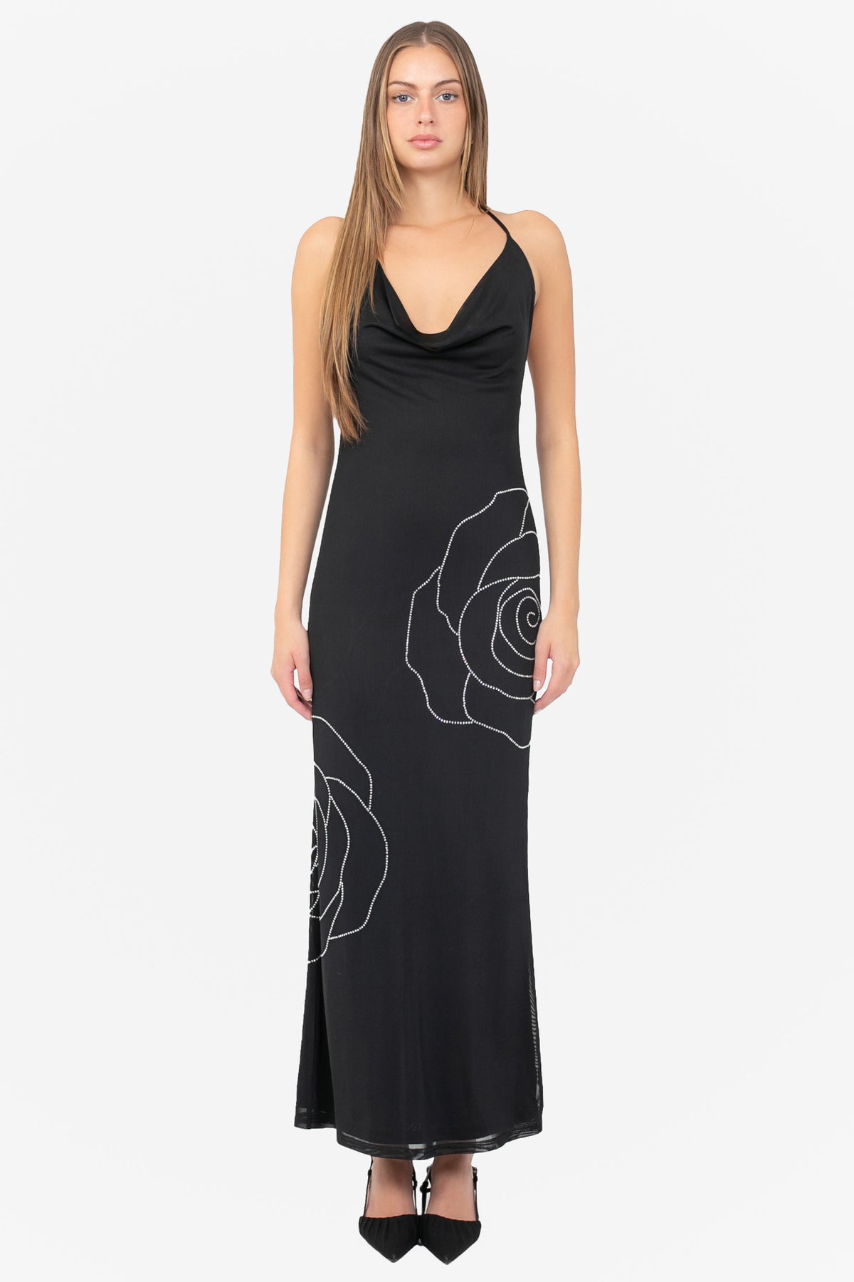 Romy Floral Rhinestone Midi Dress