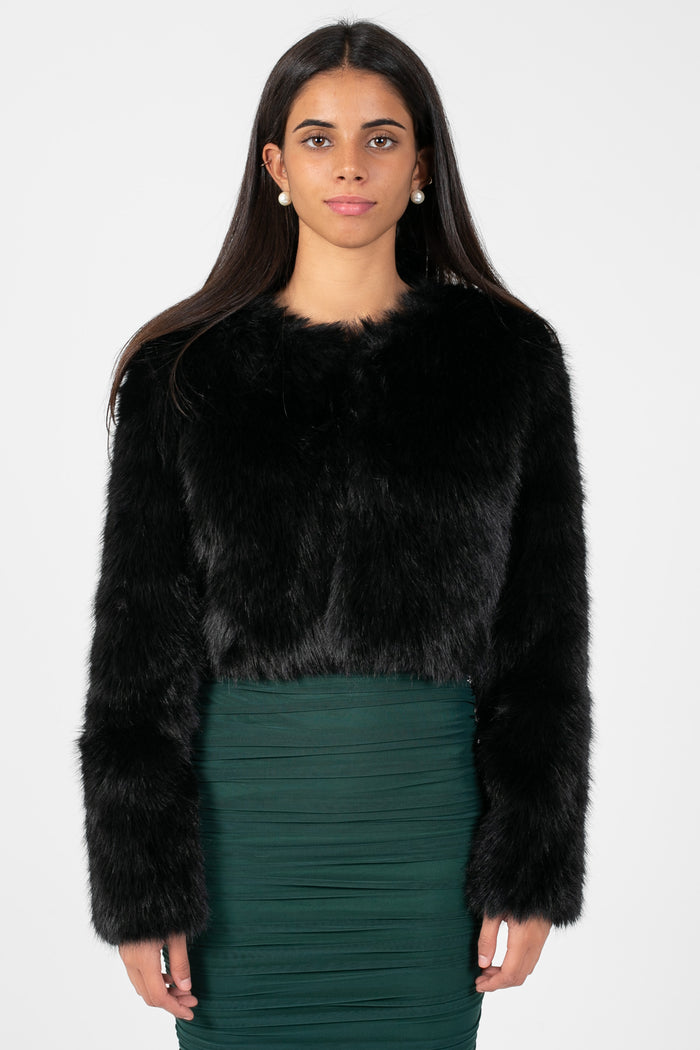 Crissy Faux Fur Cropped Jacket - honey