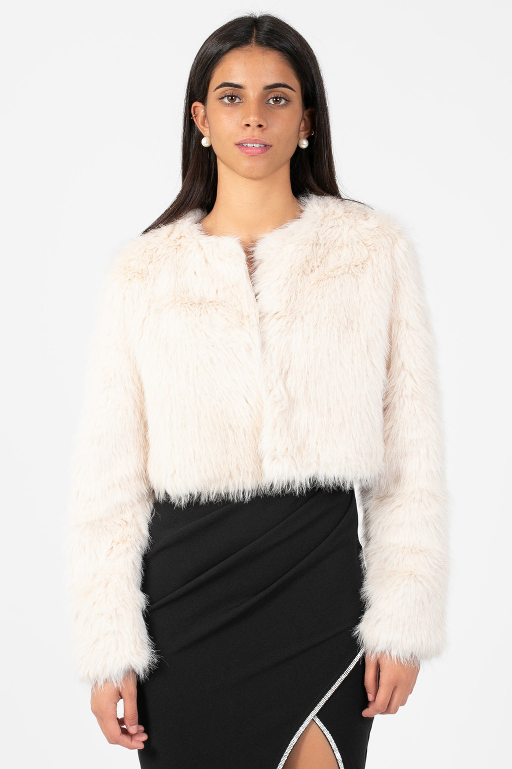 Crissy Faux Fur Cropped Jacket – honey