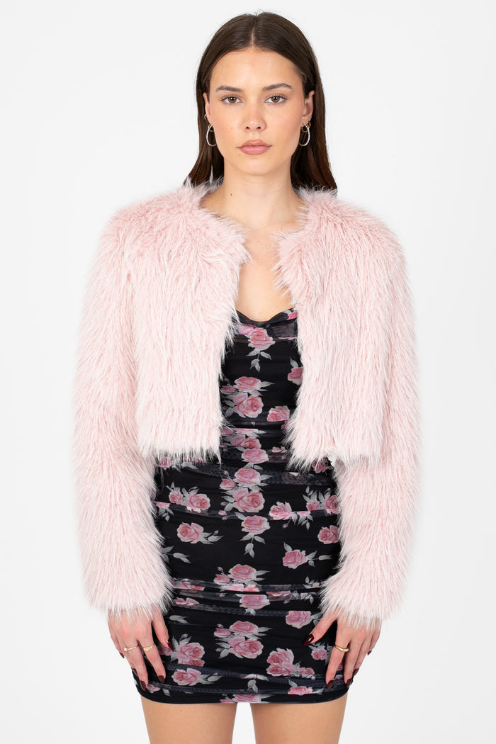 Crissy Faux Fur Cropped Jacket - honey