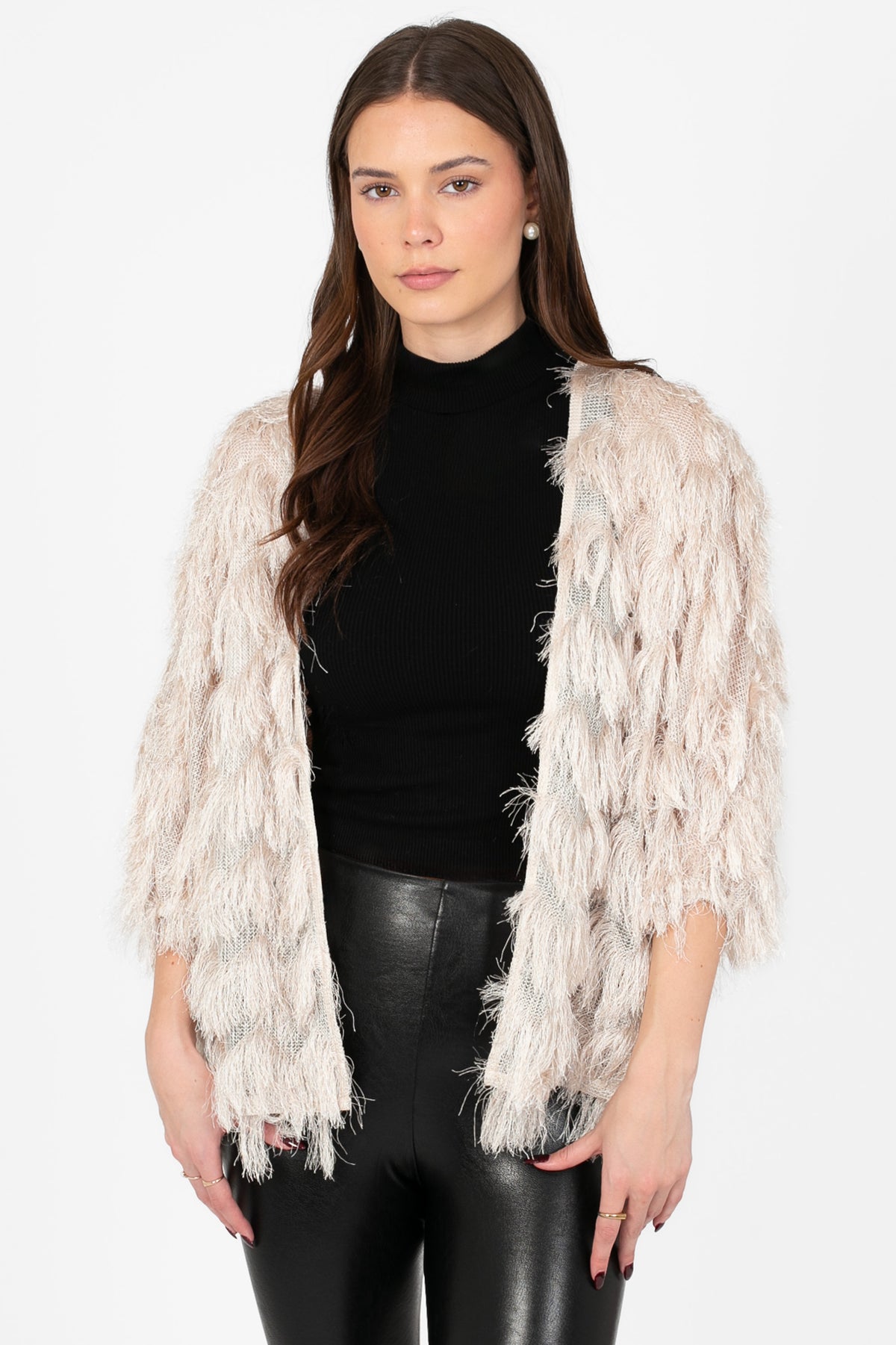 Marcy Shaggy Sparkle Open Jacket - honey