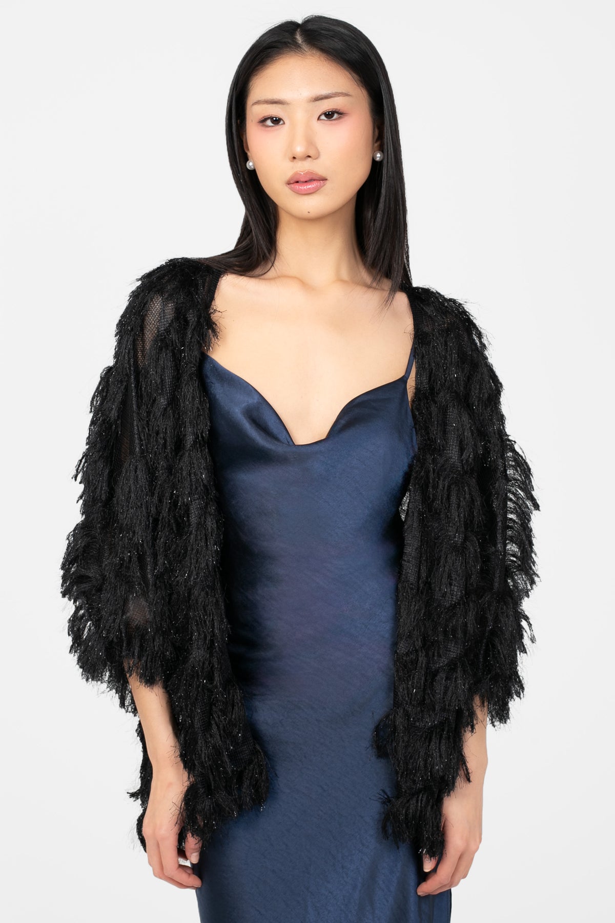 Marcy Shaggy Sparkle Open Jacket - honey