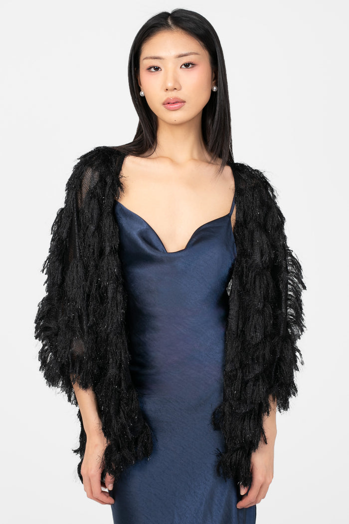 Marcy Shaggy Sparkle Open Jacket - honey