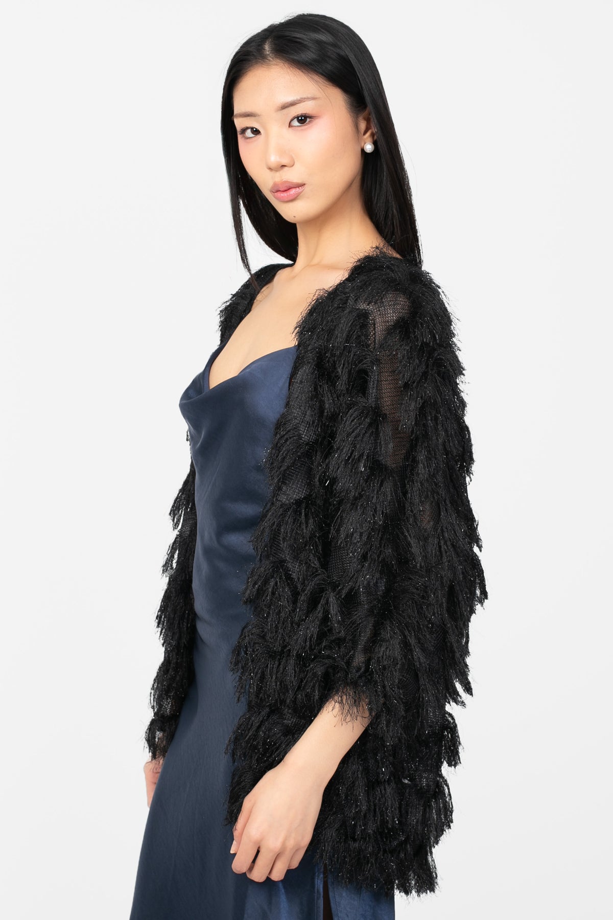 Marcy Shaggy Sparkle Open Jacket - honey