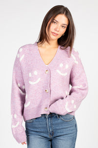 Smiley Cropped Button Up Knit Cardigan