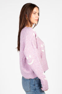 Smiley Cropped Button Up Knit Cardigan