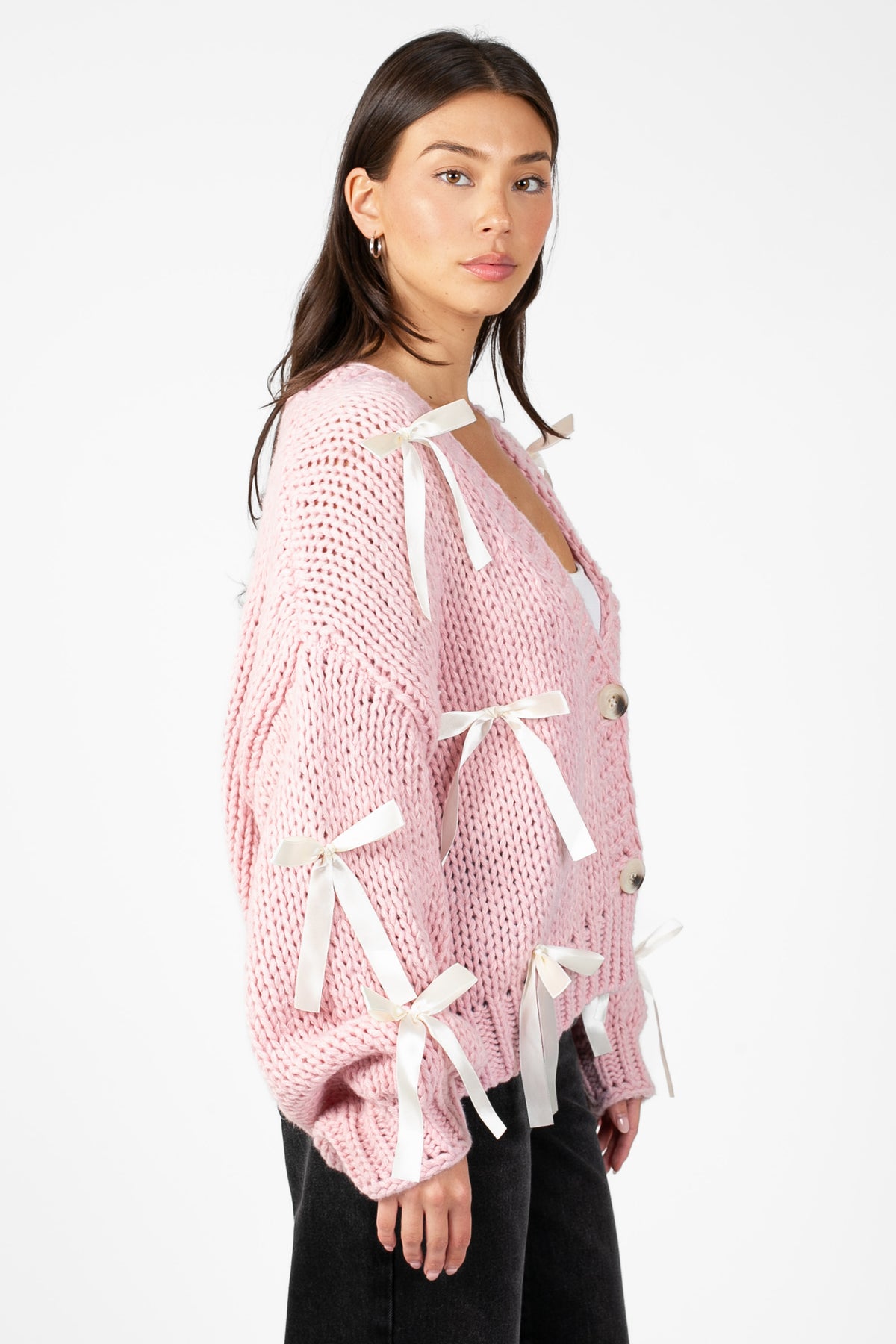 Belle Chunky Bow Knit Cardigan - honey