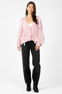 Belle Chunky Bow Knit Cardigan - honey