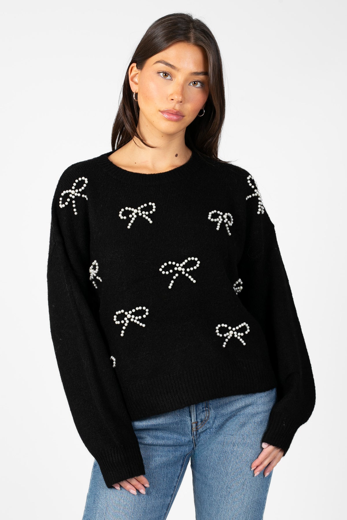 Bella Bow Beaded Sweater - honey