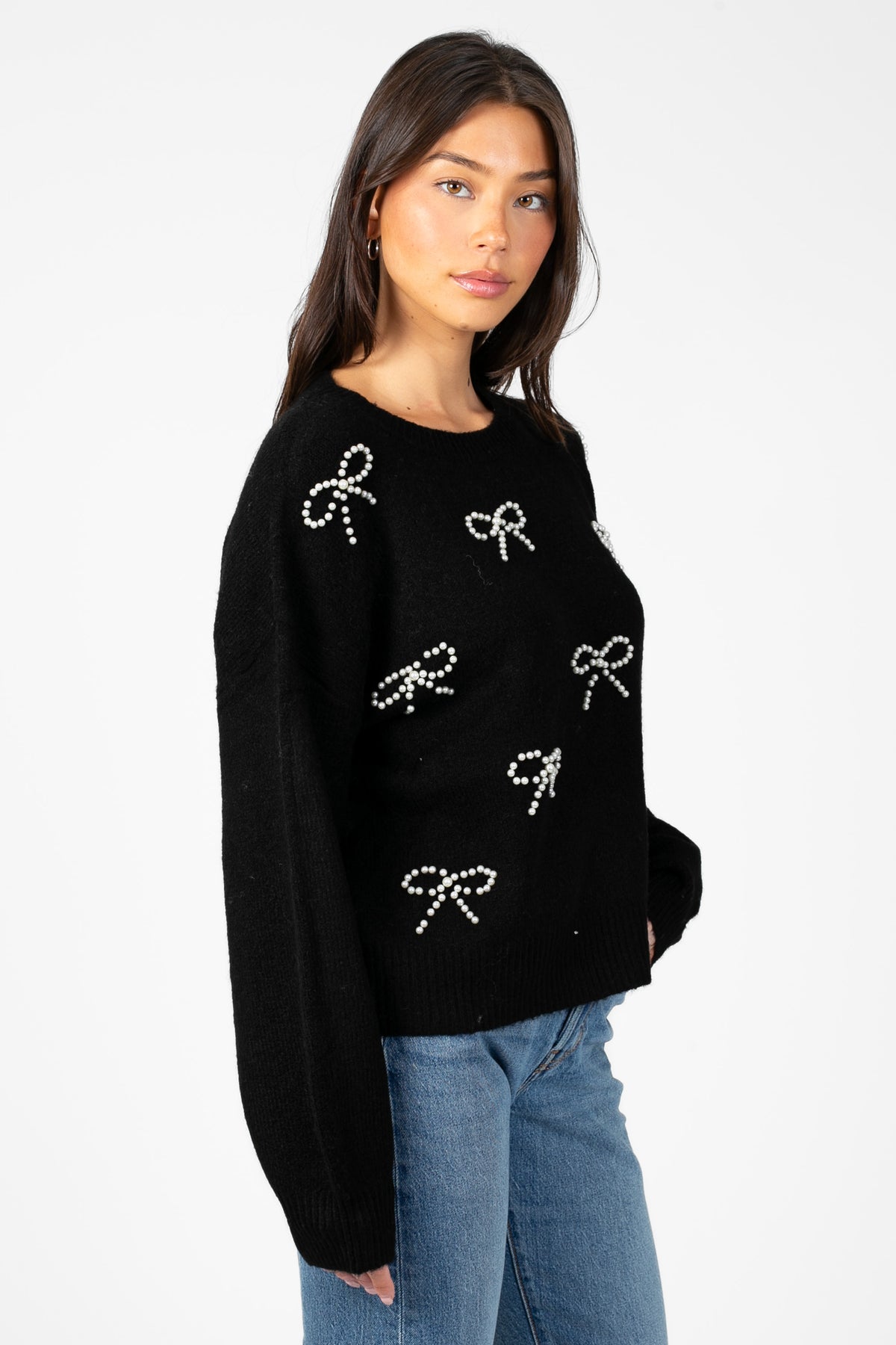 Bella Bow Beaded Sweater - honey