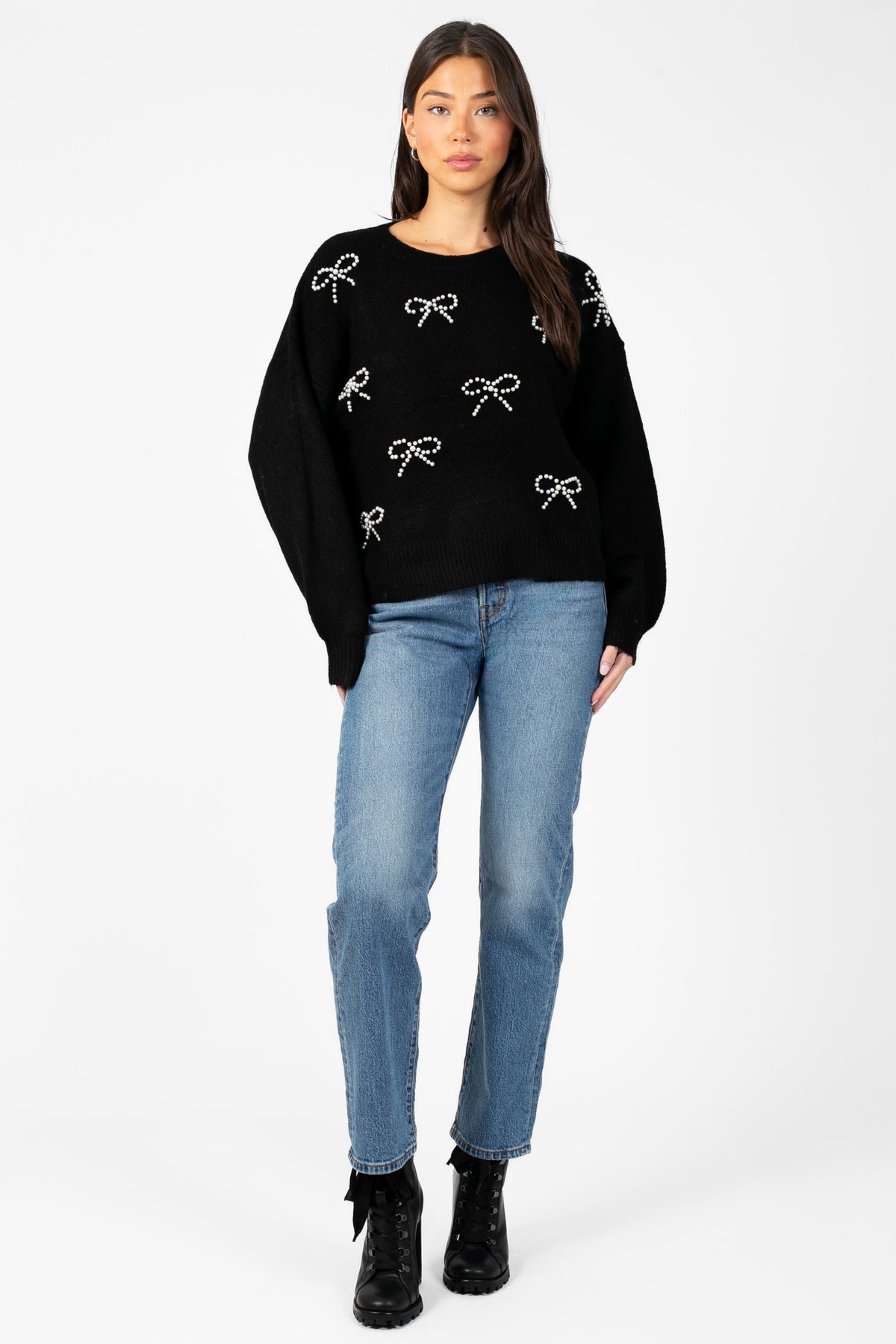 Bella Bow Beaded Sweater - honey