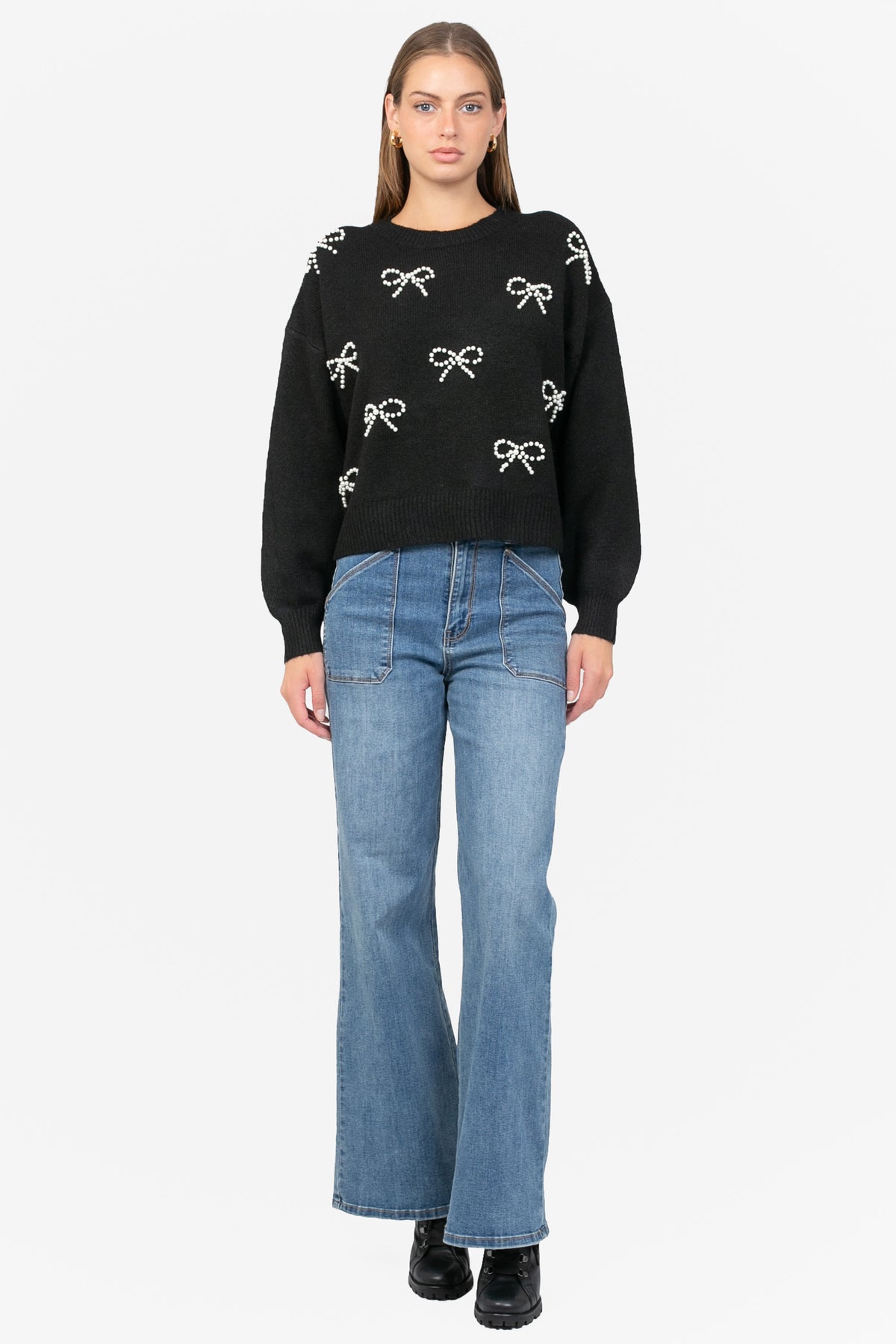Bella Bow Beaded Sweater