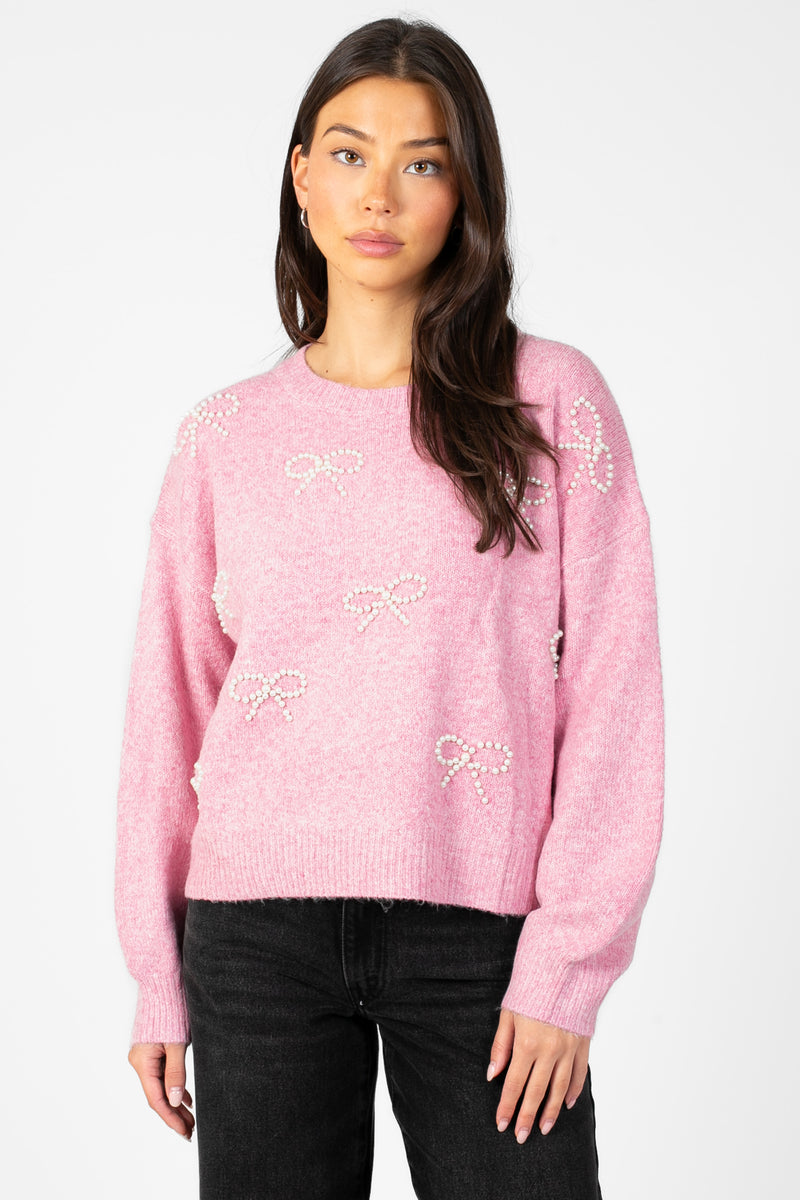 Bella Bow Beaded Sweater - honey