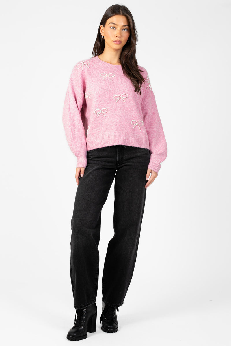 Bella Bow Beaded Sweater - honey