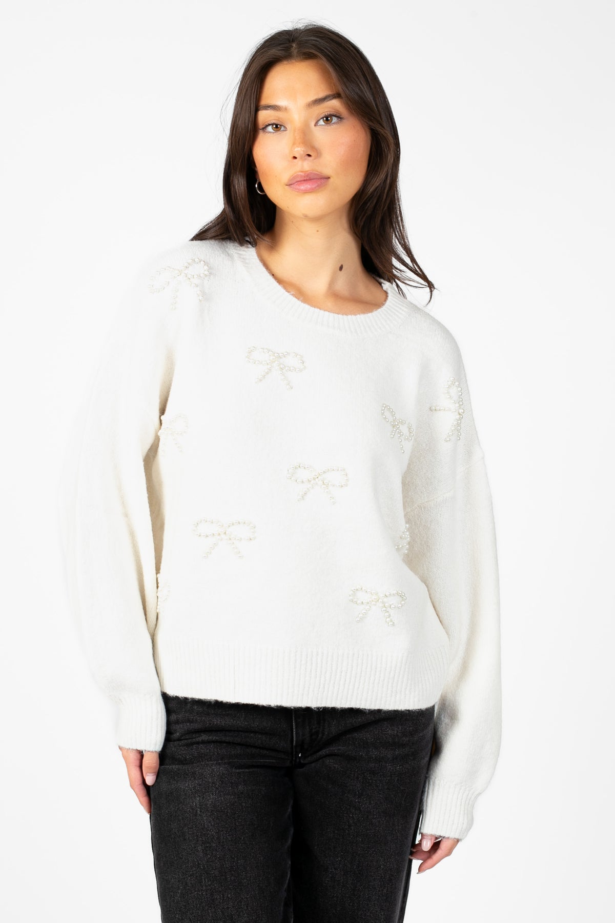 Bella Bow Beaded Sweater - honey