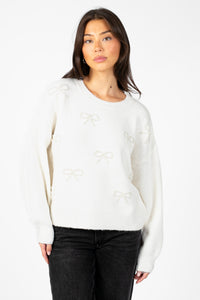 Bella Bow Beaded Sweater - honey