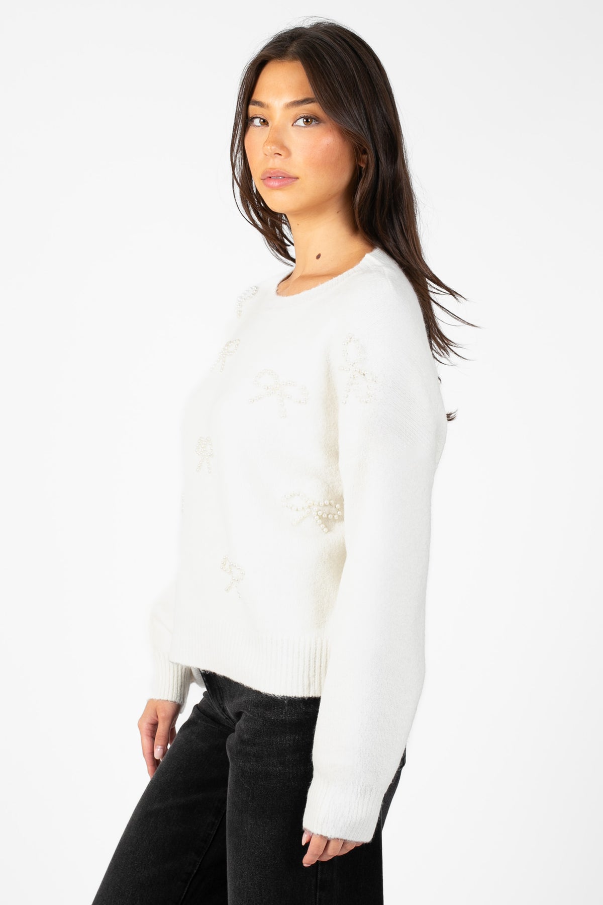 Bella Bow Beaded Sweater - honey