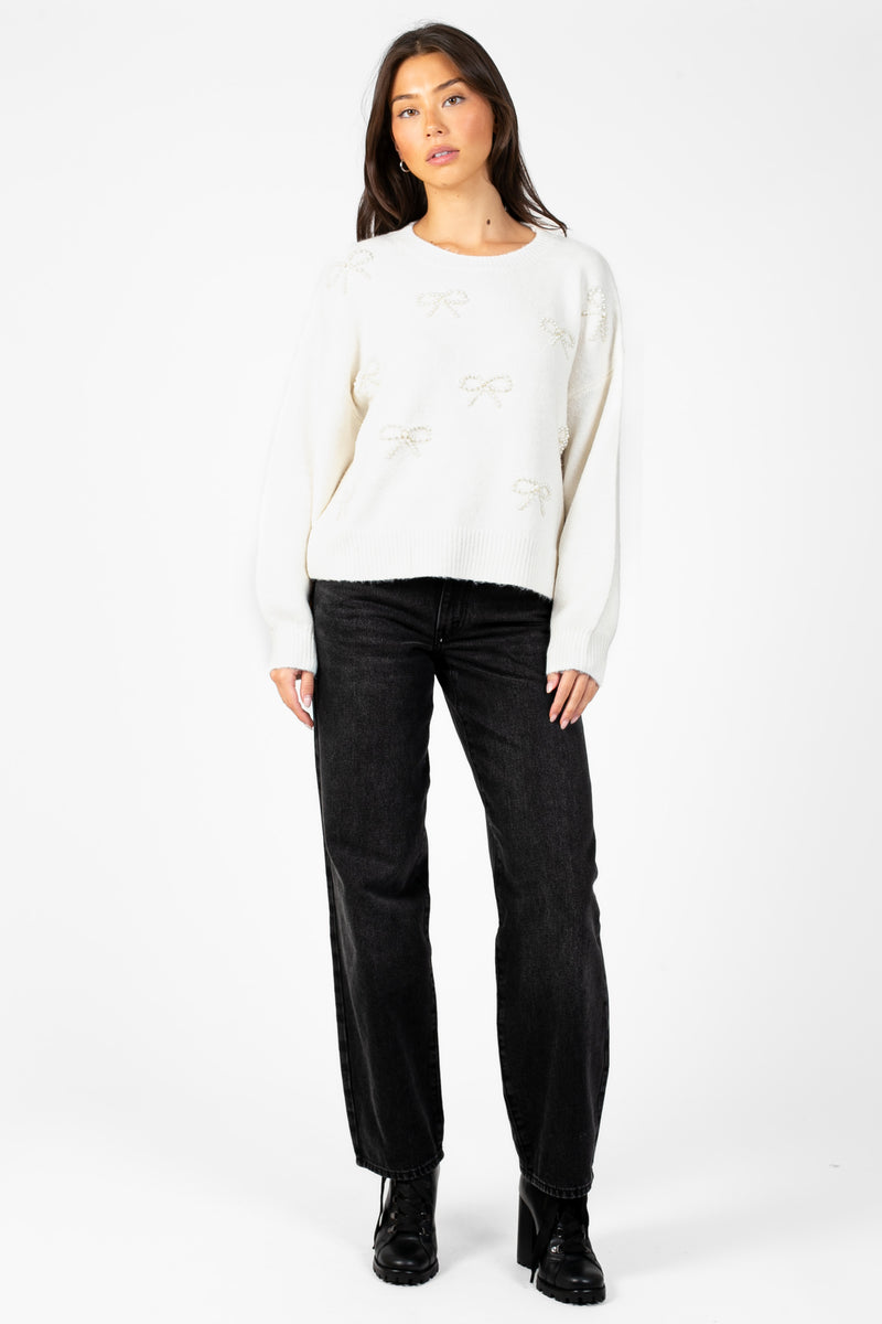 Bella Bow Beaded Sweater - honey