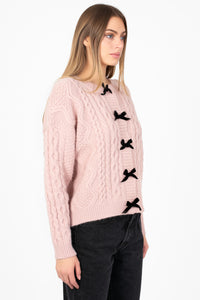Amelie Bow Cable Knit Cardigan - honey